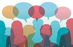 Silhouette of people with speech bubbles
