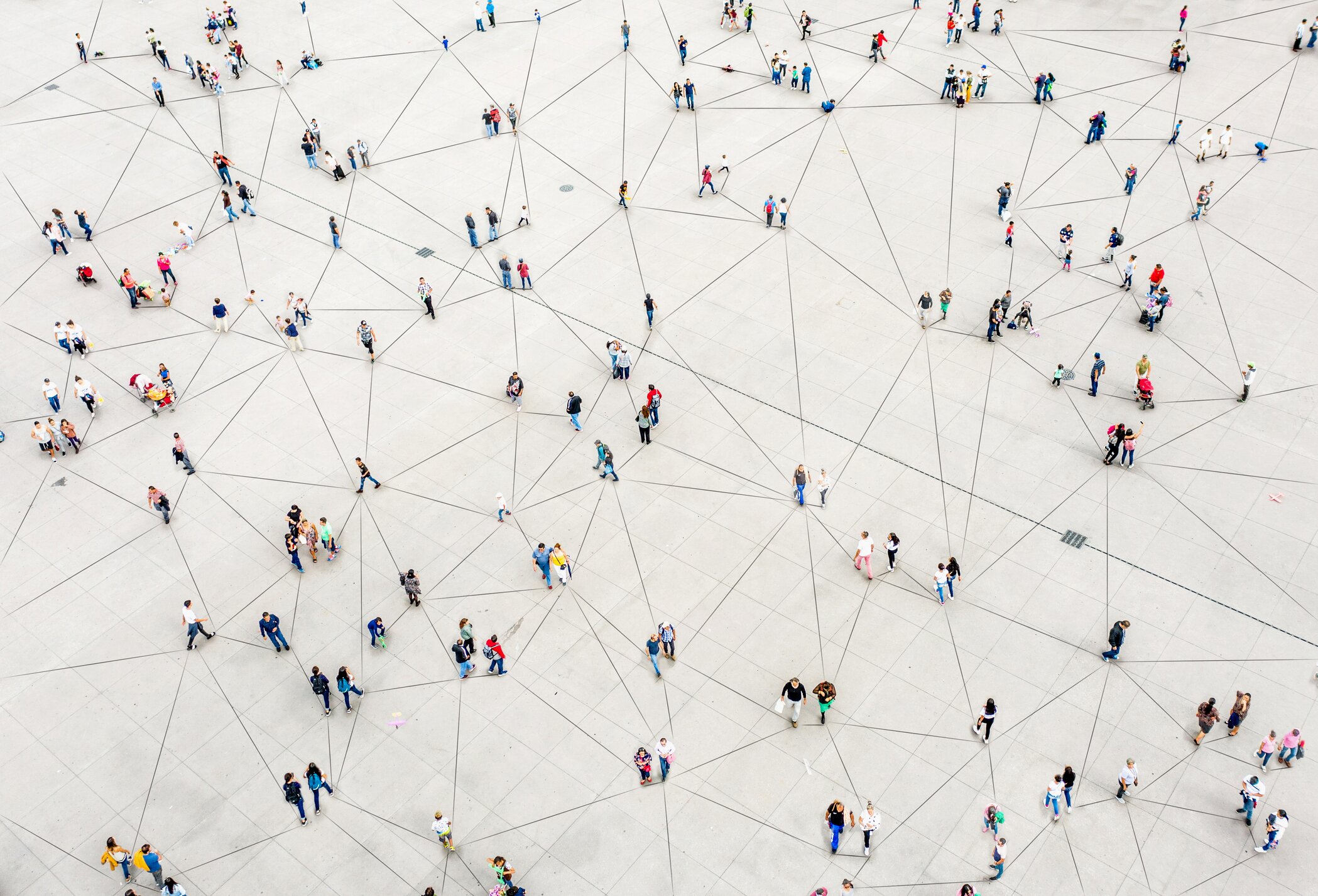 Illustration of groups of people connected by lines