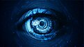 Graphic with a close up image of an eye with tech-designs overlaid