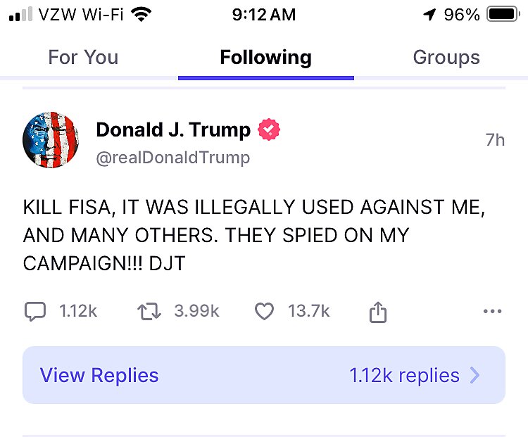 Trump says "Kill FISA"