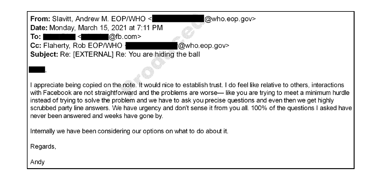 March 2021 White House email to Facebook